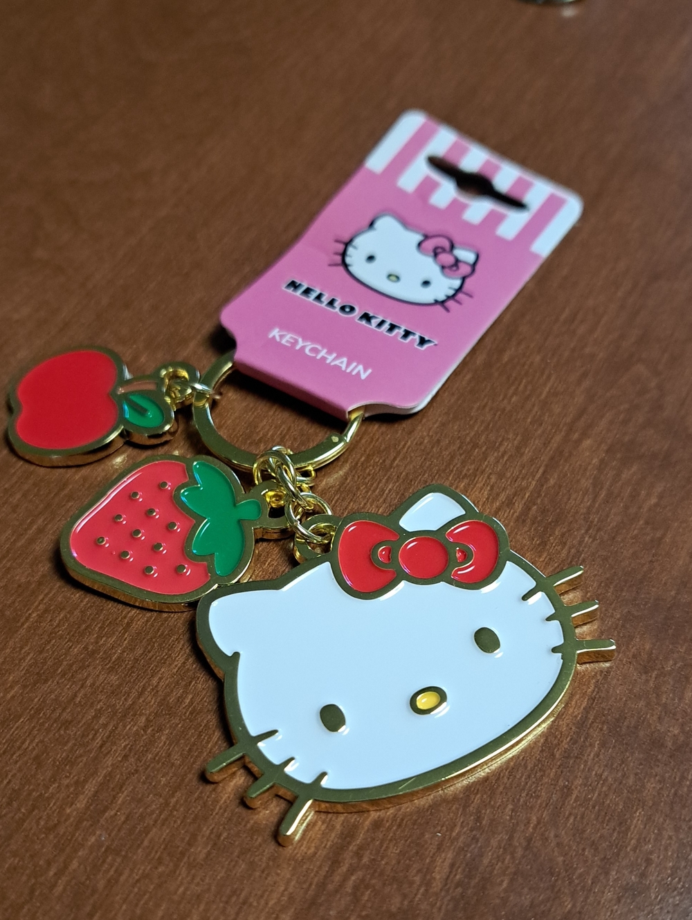 Hello Kitty Pink, White & Red Fruit Charm Keychain